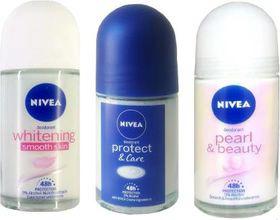 Nivea Whitening Smooth Skin + Protect & Care + Pearl & Beauty Deodorant Roll-on 3 units of 25ml Deodorant Roll-on - For Women (75 ml, Pack of 3) Health and Beauty Nivea