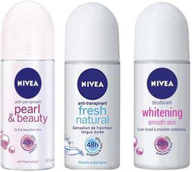 Nivea WHITENING SMOOTH SKIN ROLL ON DEODORANT 50 ML+FRESH NATURAL ROLL ON DEODORANT 50 ML+PEARL & BEAUTY ROLL ON DEODORANT 50 ML Deodorant Spray - For Men & Women (50 ml, Pack of 3) Health and Beauty Nivea