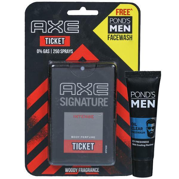 Axe Signature Intense Body Perfume Ticket Woody Fragrance 17ml + Free Ponds Men Oil Clear Face Wash 15g Worth Rs. 35/- Health and Beauty Ponds