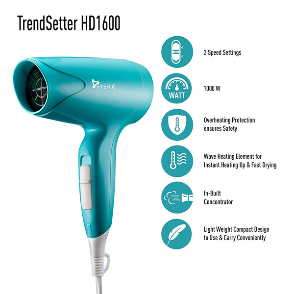 Syska Trend Setter Hair Dryer Hd1600 1N Electronics Syska Personal Care
