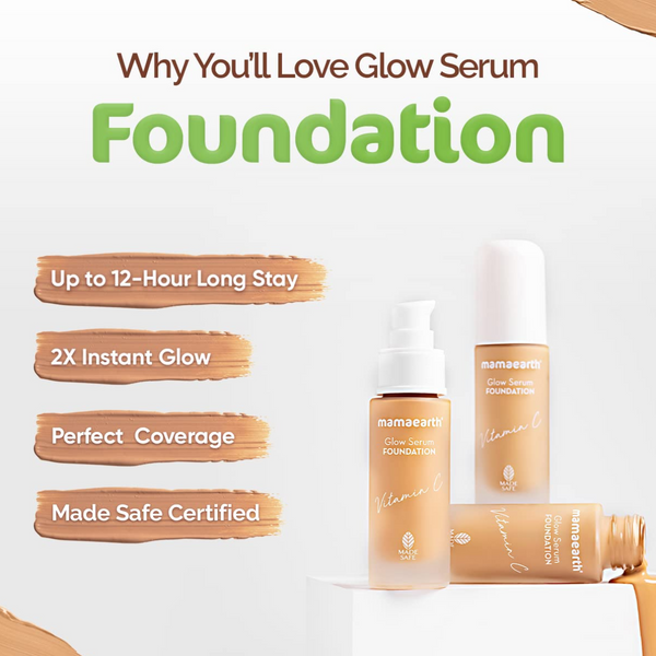 Mamaearth 02 Creme Glow Glow Serum Foundation With Vitamin C 30ml Makeup and Accessories Mamaearth