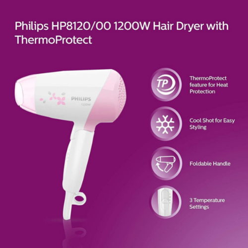PHILIPS HP8120/00 Hair Dryer (Pink/White) 1200 Watt Electronics Philips