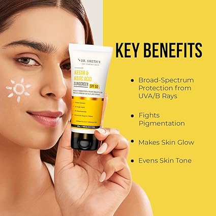 Dr. Sheth's Kesar & Kojic Acid Sunscreen SPF 50+ Pa++++ 30g simple DR Sheeths
