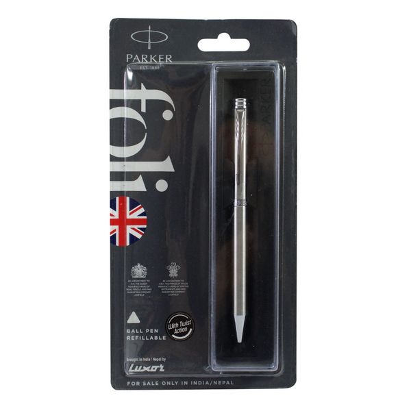 Luxor Parker Folio Stainless Steel Chrome Trim Ball Pen Stationary and School Supplies Luxor