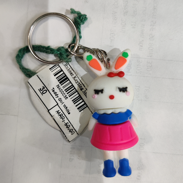 Key Rubber Keyring Mix Small Teddy Girl White 1pcs Gift Shop keyring