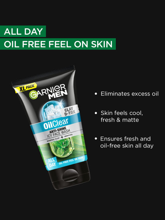 Garnier Men Oil Clear Deep Cleansing Face Wash with Mineral Clay & Menthol - 150g simple Garnier